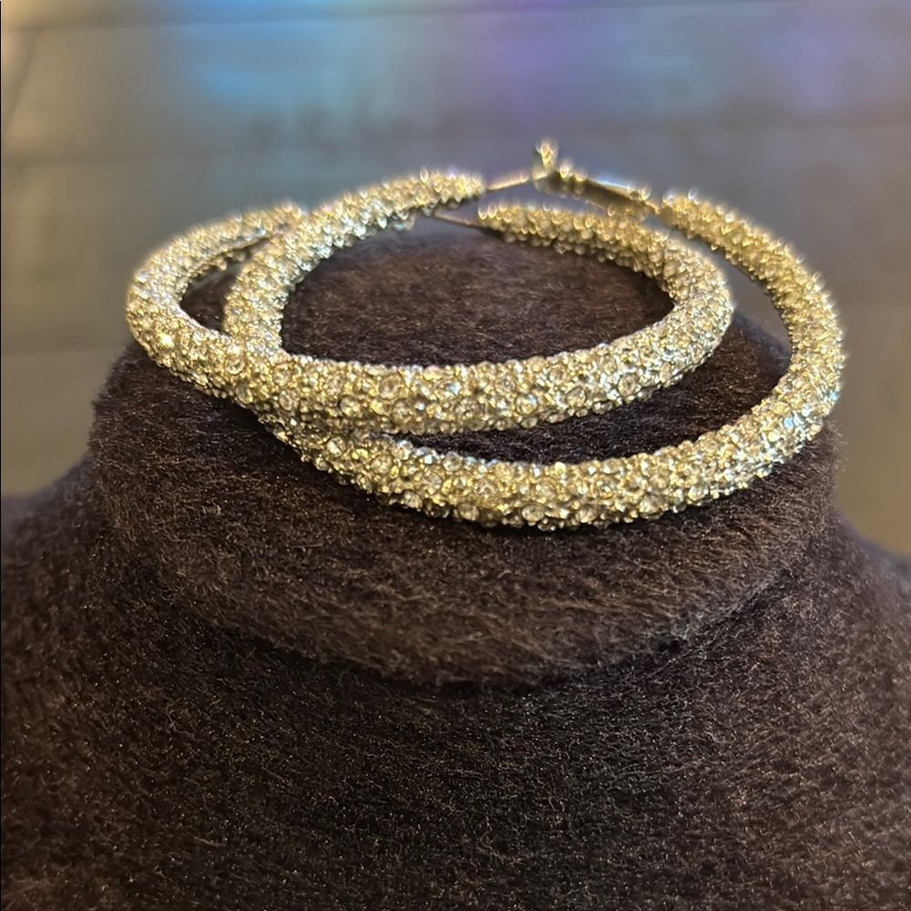 Textured Classy Elegant Silver Tone Statement Hoop Large Earrings